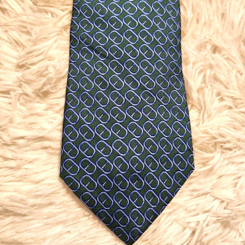 Brooks Brothers Makers Geometric Silk Tie Green Blue Mens New
